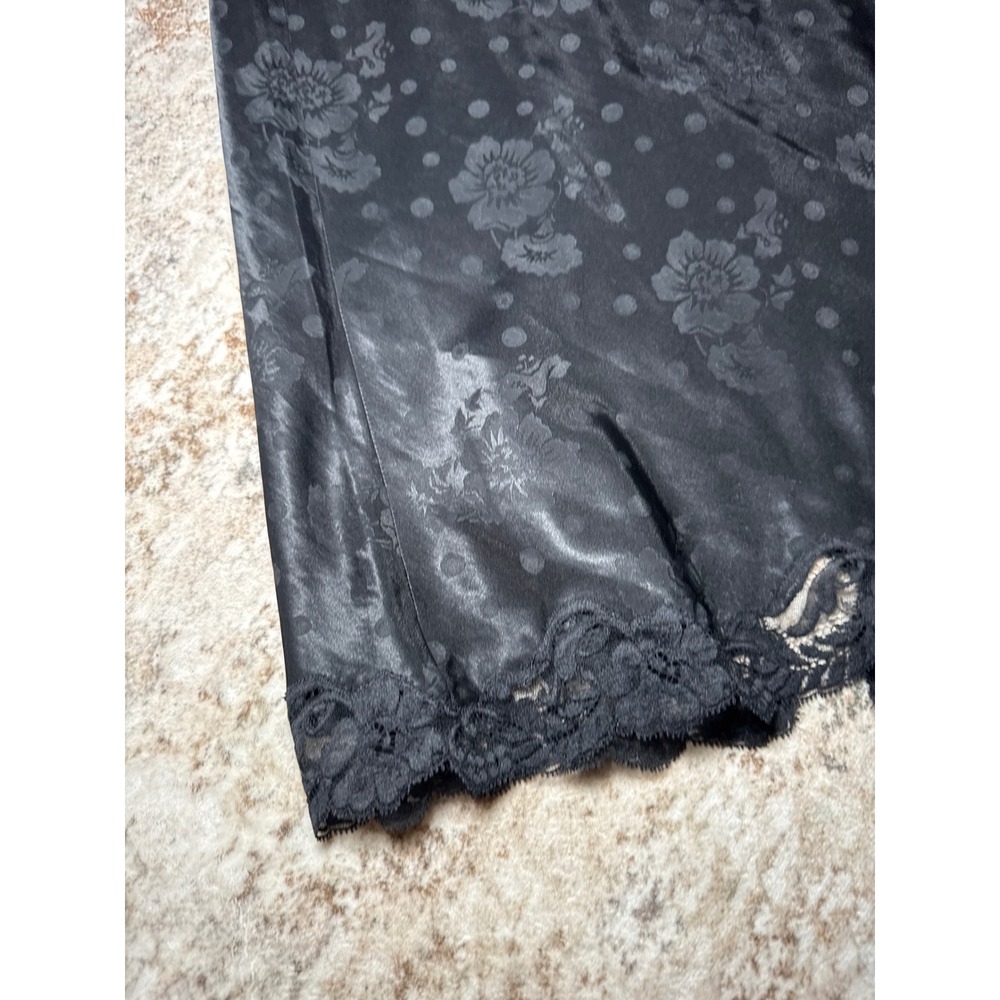 Vintage Black Satin Floral Polka Dot Jacquard Lace Trim Half Slip Skirt 27 Inch - Picture 2 of 6